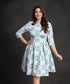 Green Printed Pleated Scuba Dress